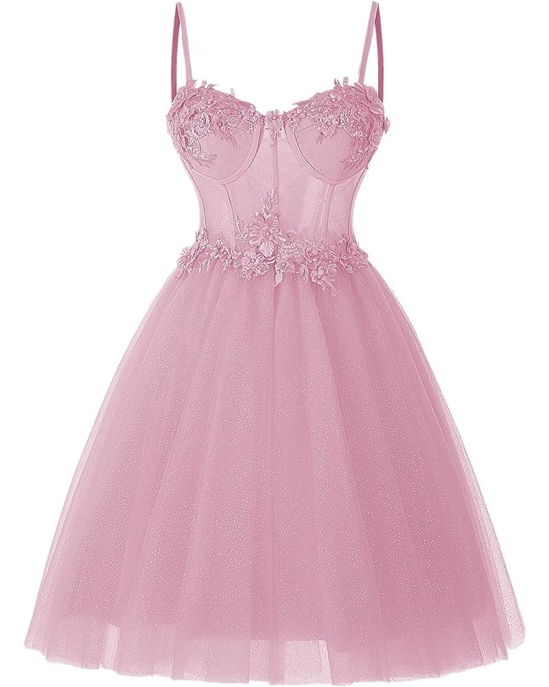 Sparkly Tulle Homecoming Dresses for Teens 2023 Short Sweetheart 3D Flowers Prom Party Gowns Pink $38.60 Dresses