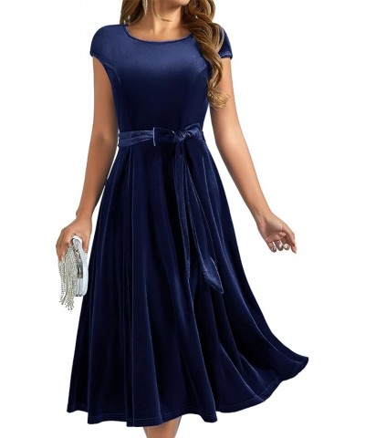 Women's Velvet Formal Dress, 2024 Modest Cocktail Party Dresses Velvet_navy $12.00 Dresses