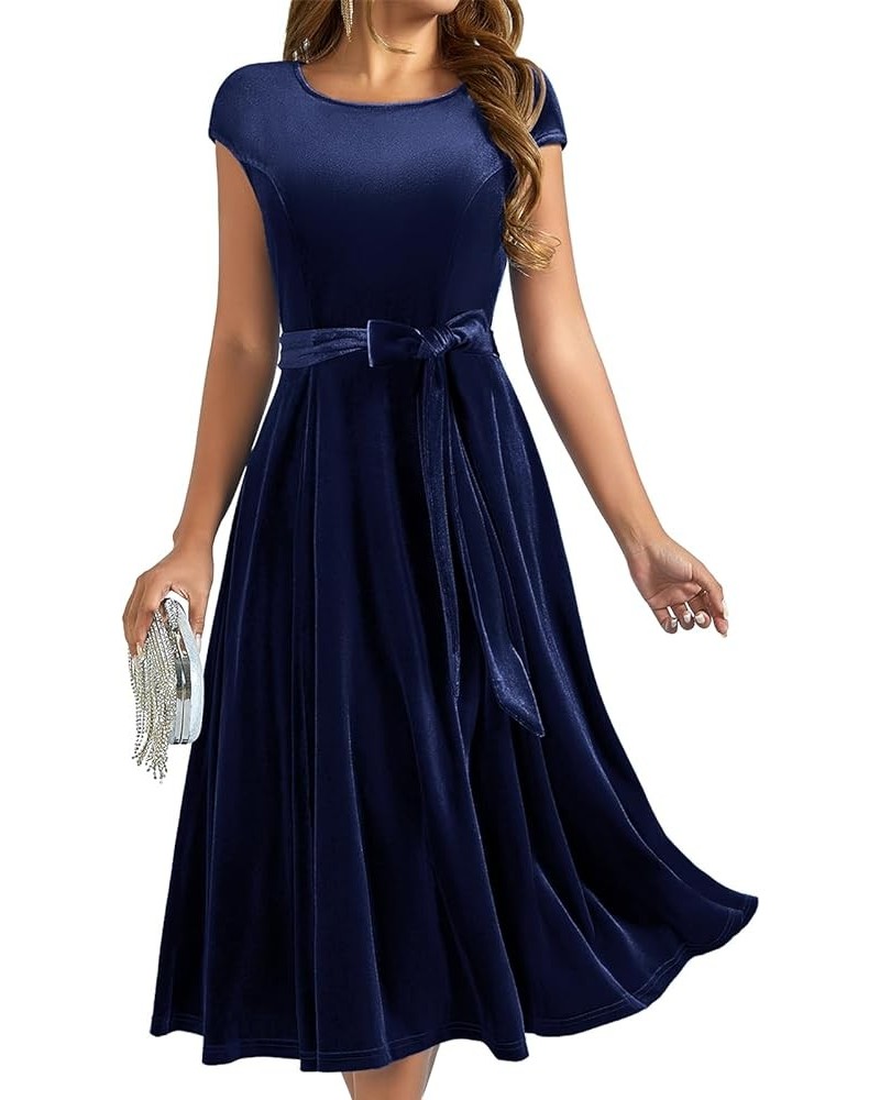 Women's Velvet Formal Dress, 2024 Modest Cocktail Party Dresses Velvet_navy $12.00 Dresses