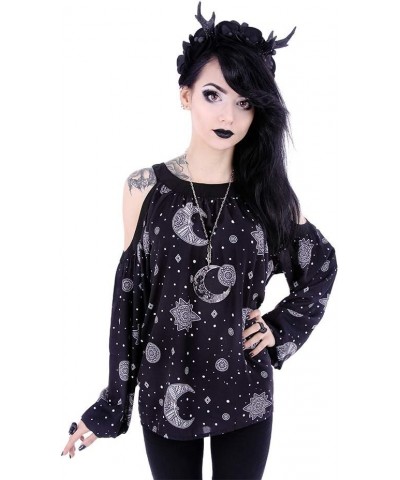 Restyle Moon Hippie Crescent Oversized Cold Shoulders Shirt, Black Black $17.52 Tops