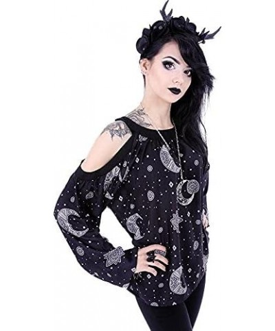 Restyle Moon Hippie Crescent Oversized Cold Shoulders Shirt, Black Black $17.52 Tops