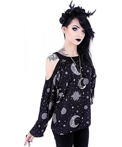 Restyle Moon Hippie Crescent Oversized Cold Shoulders Shirt, Black Black $17.52 Tops