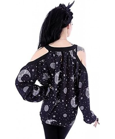 Restyle Moon Hippie Crescent Oversized Cold Shoulders Shirt, Black Black $17.52 Tops