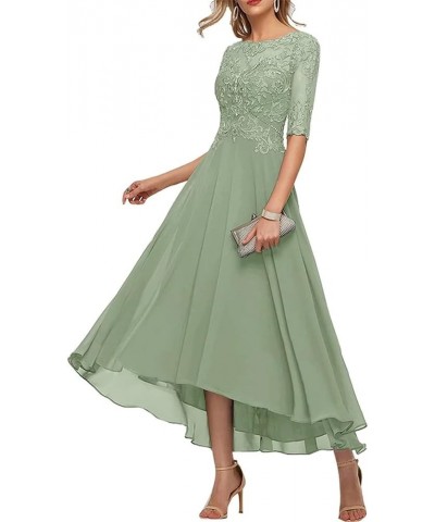 Lace Mother of The Bride Dresses Tea Length Half Sleeve Appliques A Line Chiffon Formal Evening Gown Sage $45.89 Dresses