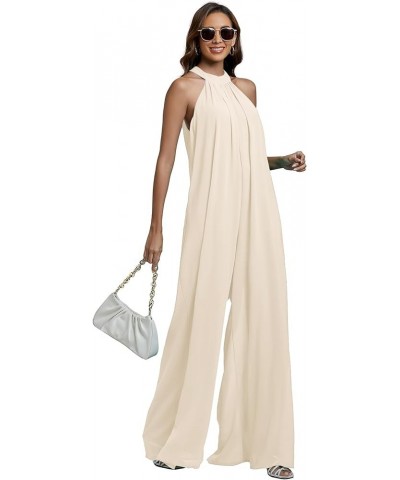 Women's Halter Neck Sleeveless Chiffon Wide Leg Long Pants Jumpsuit Romper Beige $21.42 Jumpsuits