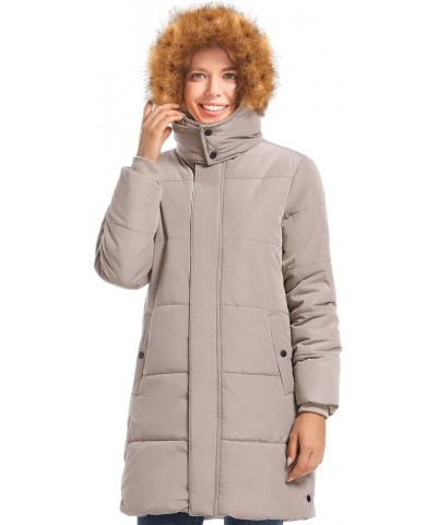 Womens Winter Coats Long Thicken Puffer Jacket for Women With Fur Hood Khaki $26.00 Jackets