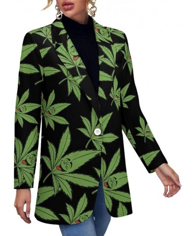 Pot Leaves Weed Womens Casual Jacket Long Sleeve Work Office Suit Jackets Outwear Tops Style $24.32 Blazers