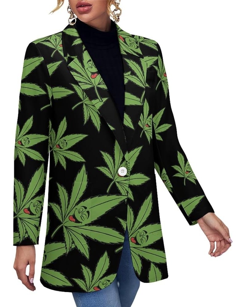 Pot Leaves Weed Womens Casual Jacket Long Sleeve Work Office Suit Jackets Outwear Tops Style $24.32 Blazers