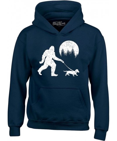 Bigfoot Walking Wiener Dog Funny Sasquatch Dachshund Hoodie Sweatshirts Navy $16.80 Activewear