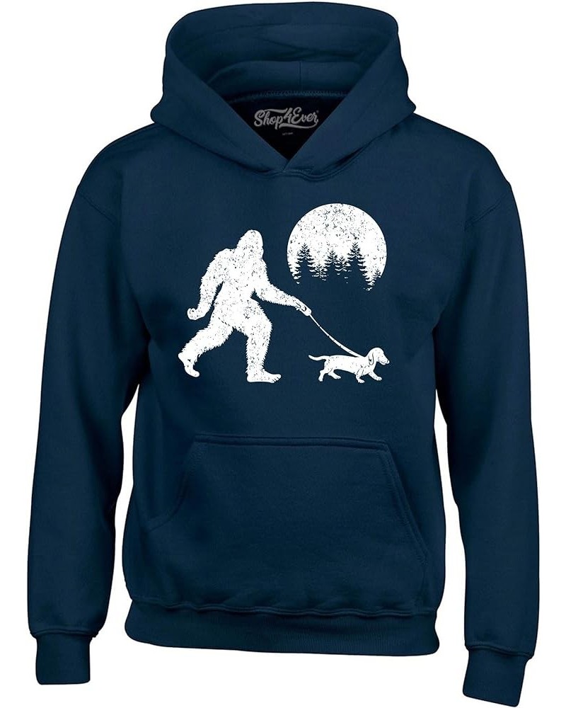 Bigfoot Walking Wiener Dog Funny Sasquatch Dachshund Hoodie Sweatshirts Navy $16.80 Activewear