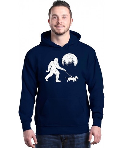 Bigfoot Walking Wiener Dog Funny Sasquatch Dachshund Hoodie Sweatshirts Navy $16.80 Activewear