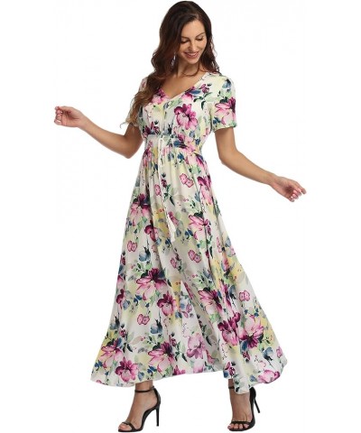 Women's Floral Maxi Dress Button Up Split Flowy Bohemian Party Beach Dresses Floral-13 $19.59 Dresses