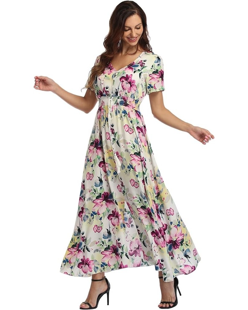 Women's Floral Maxi Dress Button Up Split Flowy Bohemian Party Beach Dresses Floral-13 $19.59 Dresses