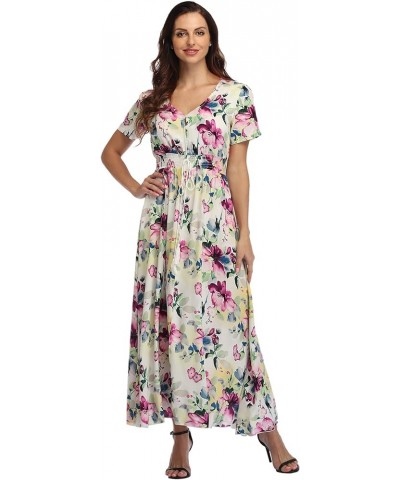 Women's Floral Maxi Dress Button Up Split Flowy Bohemian Party Beach Dresses Floral-13 $19.59 Dresses