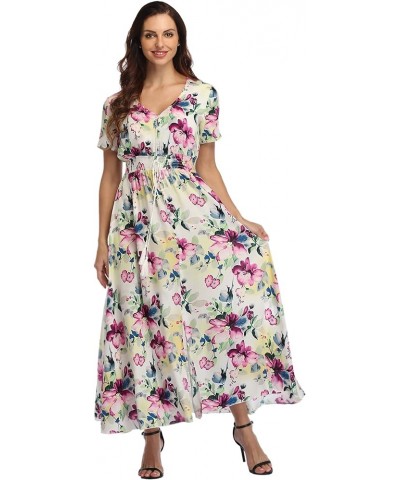 Women's Floral Maxi Dress Button Up Split Flowy Bohemian Party Beach Dresses Floral-13 $19.59 Dresses