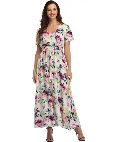 Women's Floral Maxi Dress Button Up Split Flowy Bohemian Party Beach Dresses Floral-13 $19.59 Dresses