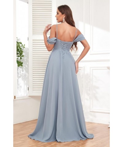 Women's Off Shoulder Bridesmaid Dresses Long Slit Chiffon Ruched Evening Formal Dress with Pockets Burgundy $28.00 Dresses