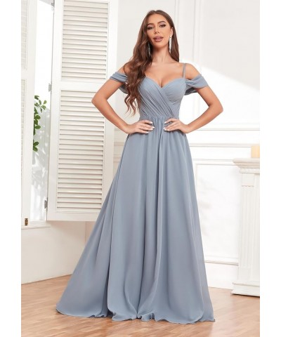 Women's Off Shoulder Bridesmaid Dresses Long Slit Chiffon Ruched Evening Formal Dress with Pockets Burgundy $28.00 Dresses