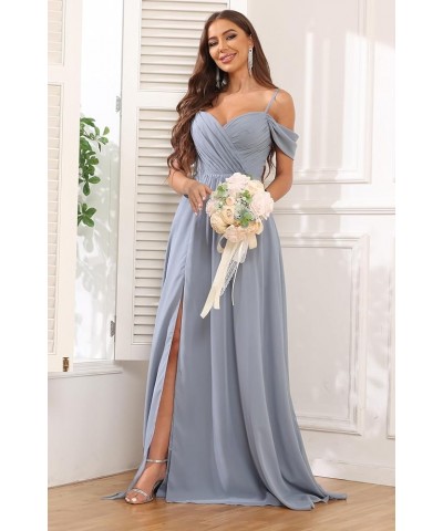 Women's Off Shoulder Bridesmaid Dresses Long Slit Chiffon Ruched Evening Formal Dress with Pockets Burgundy $28.00 Dresses