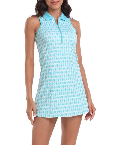 Women's Tennis Dress Sleeveless Athletic Zip Up Golf Dresses with Separate Shorts Argyle / Sporty Blue $20.01 Activewear