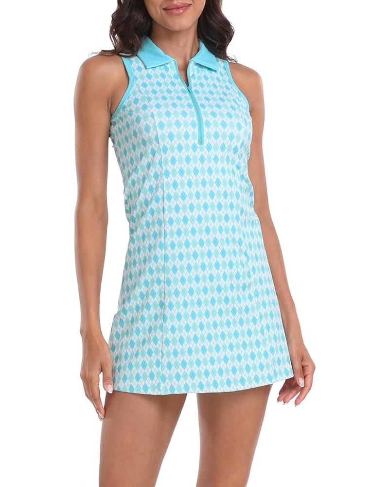 Women's Tennis Dress Sleeveless Athletic Zip Up Golf Dresses with Separate Shorts Argyle / Sporty Blue $20.01 Activewear