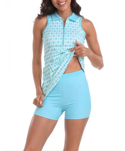 Women's Tennis Dress Sleeveless Athletic Zip Up Golf Dresses with Separate Shorts Argyle / Sporty Blue $20.01 Activewear