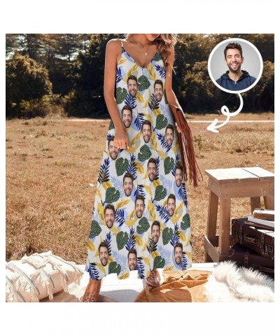 Womens Custom Face Long Dress Personalized Photo Gift Sling and Ankle V-Neck Sexy Gentle Beach,Street Leaves $20.05 Dresses