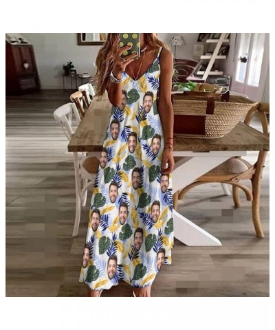 Womens Custom Face Long Dress Personalized Photo Gift Sling and Ankle V-Neck Sexy Gentle Beach,Street Leaves $20.05 Dresses