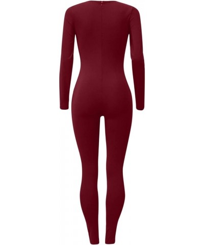 Long Sleeve Jumpsuits for Women Ribbed U Neck Casual Yoga Bodysuits Butt Lifting Tights Sexy Playsuit Shapewear 08_wine $12.0...