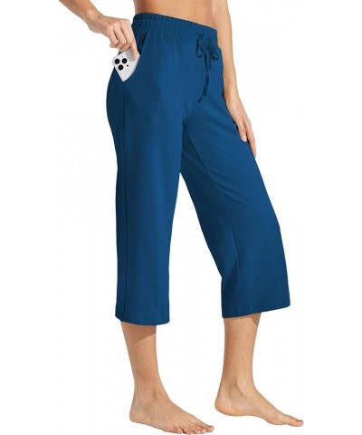 Women's Capris Pants Cotton Yoga Capri Casual Lounge Pants Wide Leg Workout Sweatpants with Pockets 20 Navy Blue $16.11 Activ...