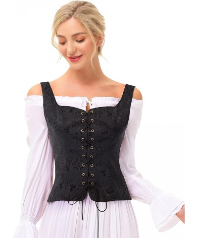 Women's Pirate Renaissance Vest Cosplay Costume Peasant Bodice Jacquard-black $14.35 Others