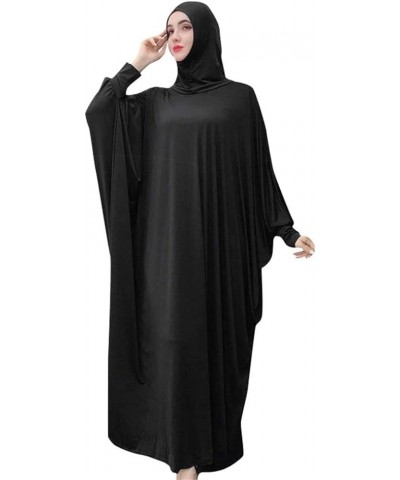 Womens Solid One-Piece Prayer Dress Muslim Abaya Dress Islamic Maxi Breathable Ramadan Dress Kaftan Hijab Black $28.07 Swimsuits