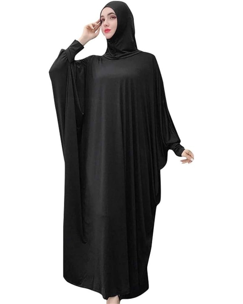 Womens Solid One-Piece Prayer Dress Muslim Abaya Dress Islamic Maxi Breathable Ramadan Dress Kaftan Hijab Black $28.07 Swimsuits