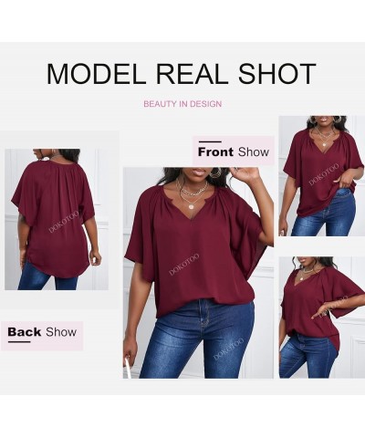 Womens Chiffon Blouses Casual Solid Bell Sleeve Shirt Loose V Neck Pleated Tunic Tops A3 Red $10.84 Blouses