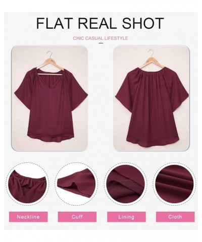 Womens Chiffon Blouses Casual Solid Bell Sleeve Shirt Loose V Neck Pleated Tunic Tops A3 Red $10.84 Blouses