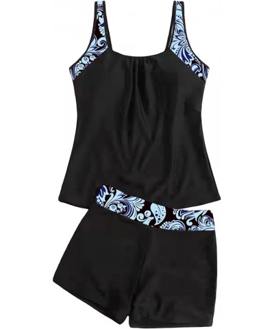 Women's Plus Size 2 Piece Boho Floral Print Tankini Swimsuit Shorts Bathing Suit Black $22.79 Swimsuits