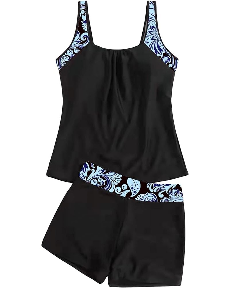 Women's Plus Size 2 Piece Boho Floral Print Tankini Swimsuit Shorts Bathing Suit Black $22.79 Swimsuits