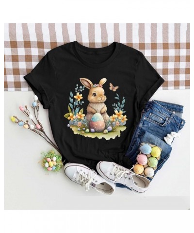 Women's Easter Day Summer Short Sleeve Floral Print Bunny Lily Blouses Fashion 2023 2024 Oversized T Shirts Graphic E_black $...