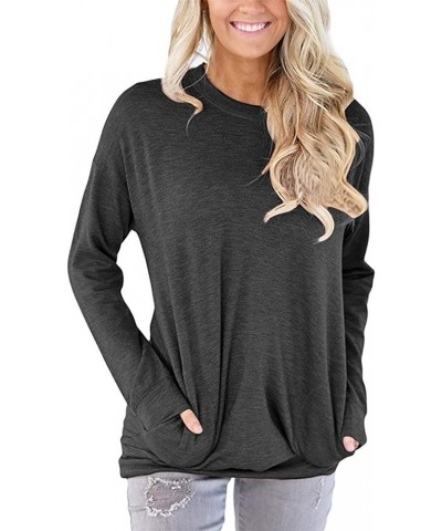 Womens Pocket Shirts Pullover Sweatshirt Loose Fit B Dark Gray $17.44 Hoodies & Sweatshirts