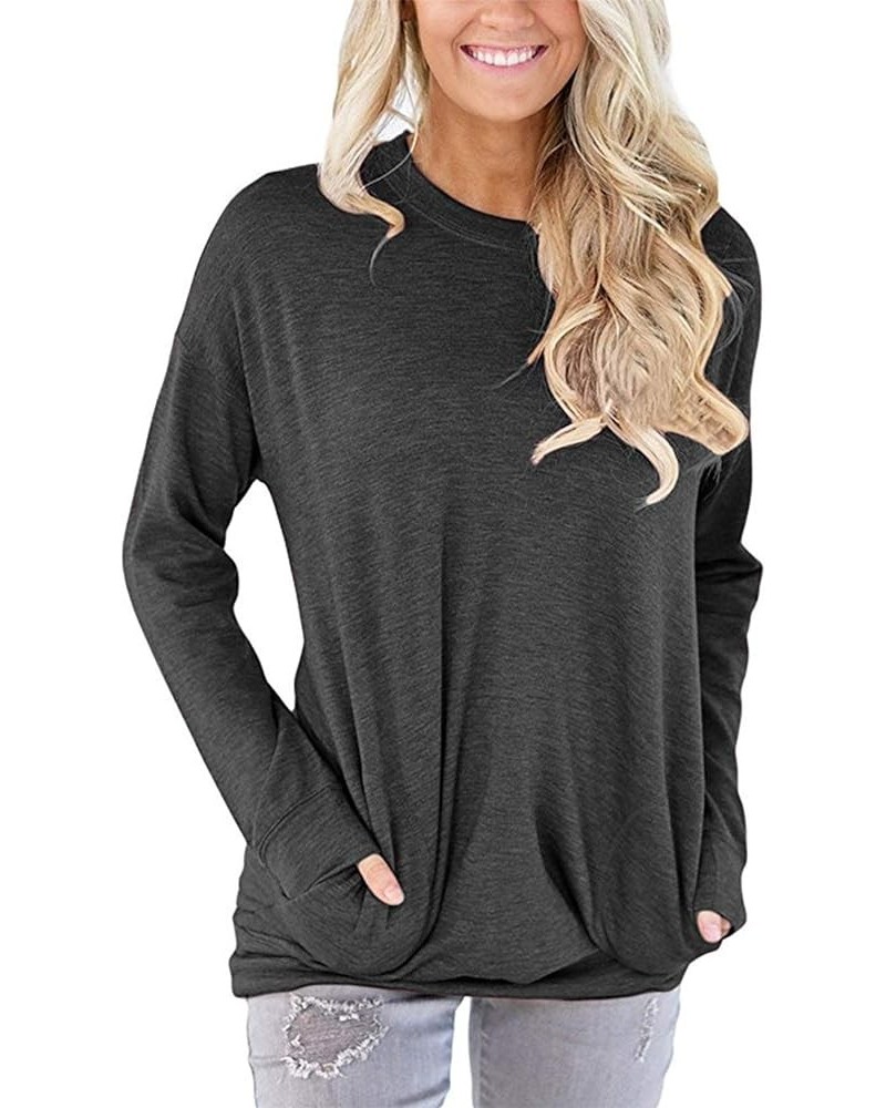 Womens Pocket Shirts Pullover Sweatshirt Loose Fit B Dark Gray $17.44 Hoodies & Sweatshirts