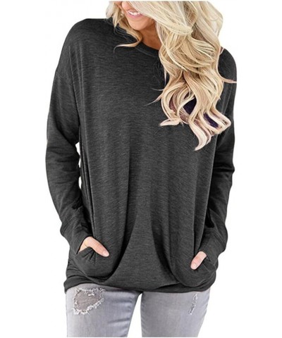 Womens Pocket Shirts Pullover Sweatshirt Loose Fit B Dark Gray $17.44 Hoodies & Sweatshirts