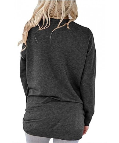 Womens Pocket Shirts Pullover Sweatshirt Loose Fit B Dark Gray $17.44 Hoodies & Sweatshirts