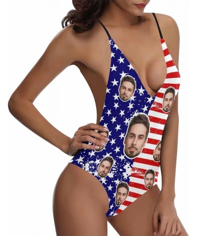 Custom Face on American Flag Sexy Women's One Piece Swimsuits Personalized Novelty Swimwear Bathing Suit S10 $15.65 Swimsuits