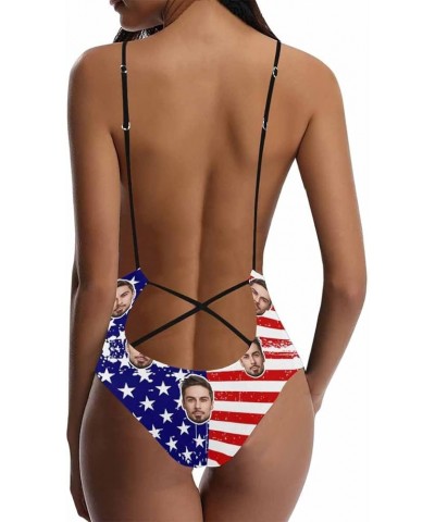 Custom Face on American Flag Sexy Women's One Piece Swimsuits Personalized Novelty Swimwear Bathing Suit S10 $15.65 Swimsuits