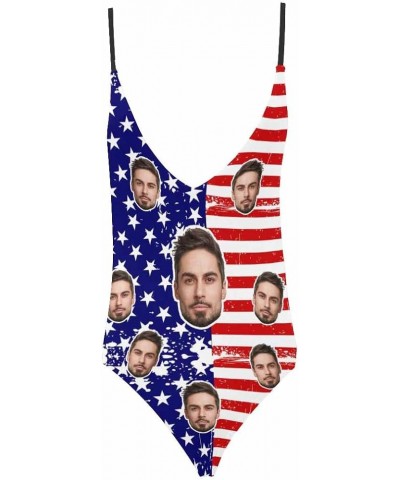 Custom Face on American Flag Sexy Women's One Piece Swimsuits Personalized Novelty Swimwear Bathing Suit S10 $15.65 Swimsuits