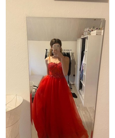 Flower Sparkly Tulle Long Prom Dresses for Teens Spaghetti Straps Sweetheart Formal Evening Ball Gown with Slit Canary $39.90...