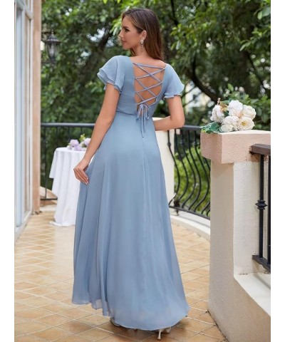 Chiffon Bridesmaid Dresses Long V Neck Formal Evening Dress with Slit Wedding Guest Dress Turquoise $22.00 Dresses