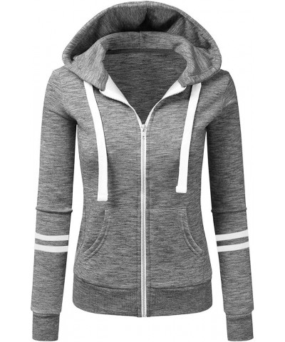 Women's Full Zip Up Hoodies Long Sleeve Color Block Hooded Sweatshirts Jackets Casual Lightweight Coat with Pockets C-grey $1...