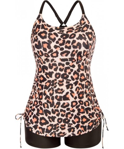 Plus Size 2 Pieces Athletic Tankini Swimsuits for Women Tummy Control Bathing Suit Swimwear with Shorts Leopard $25.19 Swimsuits