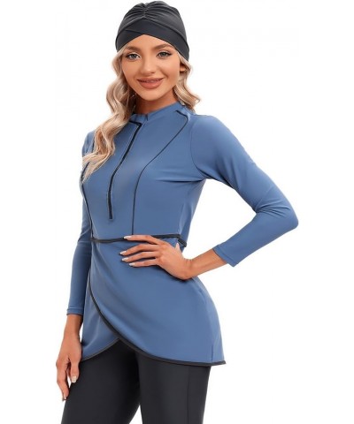 Muslim Swimwear for Women Long Sleeve Full Cover Hijab Burkini Islamic Modest Swimsuits Conservative Bathing Suit Haze Blue $...